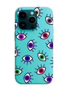 Матовий бірюзовий чохол на Apple iPhone 14 Pro :: Різнокольорові очі (принт 336)