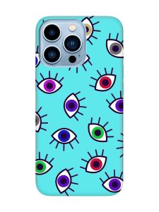 Матовий бірюзовий чохол на Apple iPhone 13 Pro Max :: Різнокольорові очі (принт 336)