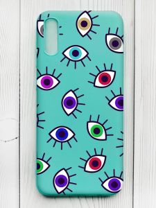 Матовий бірюзовий чохол на Xiaomi Redmi 9А :: Різнокольорові очі (принт 336)