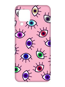 Матовий рожевий чохол на Samsung Galaxy M32/A22/M22 4G :: Різнокольорові очі (принт 336)