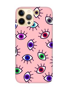 Матовий рожевий чохол на Apple iPhone 12 Pro Max :: Різнокольорові очі (принт 336)