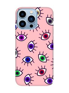 Матовий рожевий чохол на Apple iPhone 13 Pro Max :: Різнокольорові очі (принт 336)