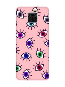 Матовий рожевий чохол на Xiaomi Redmi Note 9 Pro / 9S / 9 Pro Max :: Різнокольорові очі (принт 336)