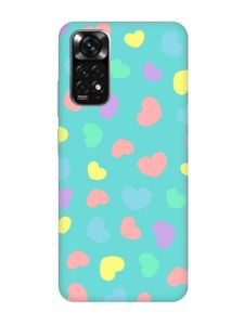 Матовий бірюзовий чохол на Xiaomi Redmi Note 11 :: Різнокольорові сердечка (принт 335)