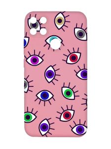 Матовий рожевий чохол на Xiaomi Redmi 10C :: Різнокольорові очі (принт 336)