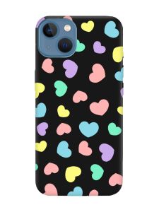 Матовий чорний чохол на Apple iPhone 13 :: Різнокольорові сердечка (принт 335)