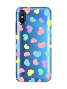 Прозорий чохол на Xiaomi Redmi 9A  :: Різнокольорові сердечка (принт 335)