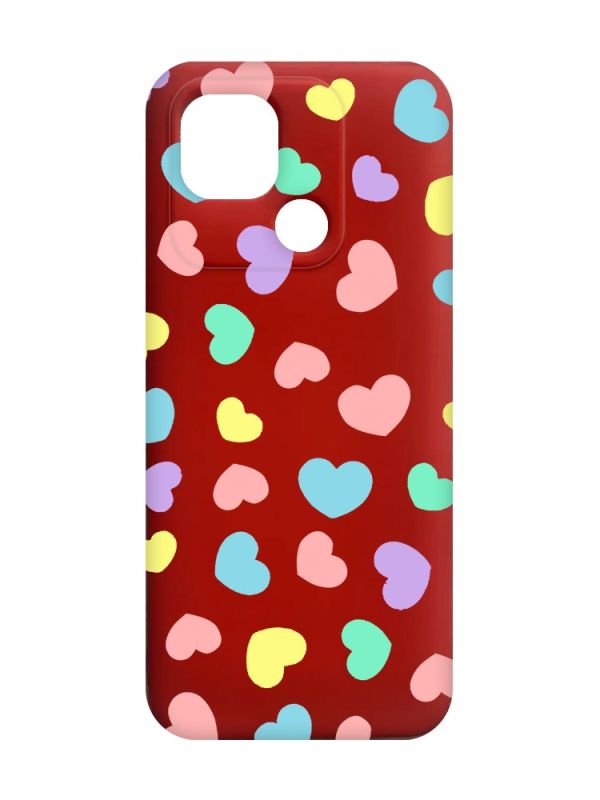 Матовий червоний чохол на Xiaomi Redmi 10C :: Різнокольорові сердечка (принт 335)
