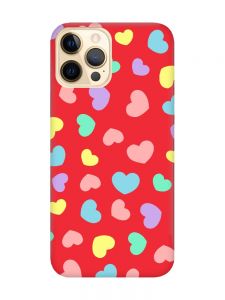 Матовий червоний чохол на Apple iPhone 12 Pro Max :: Різнокольорові сердечка (принт 335)