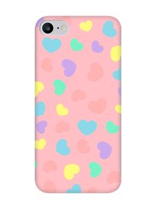 Матовий рожевий чохол на iPhone 7 / 8 :: Різнокольорові сердечка (принт 335)