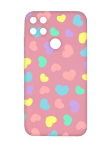 Матовий рожевий чохол на Xiaomi Redmi 10C :: Різнокольорові сердечка (принт 335)