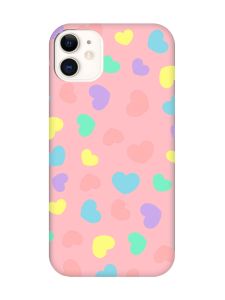 Матовий рожевий чохол на Apple iPhone 11 (6.1) :: Різнокольорові сердечка (принт 335)
