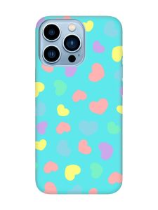 Матовий бірюзовий чохол на Apple iPhone 13 Pro Max :: Різнокольорові сердечка (принт 335)