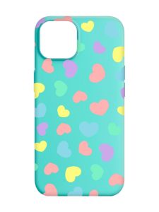Матовий бірюзовий чохол на Apple iPhone 14 :: Різнокольорові сердечка (принт 335)