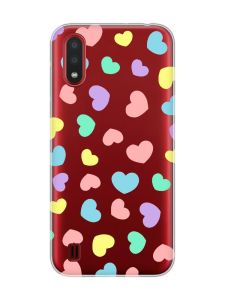 Прозорий чохол для Samsung Galaxy A01 :: Різнокольорові сердечка (принт 335)