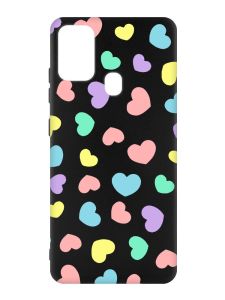 Матовий чорний чохол на Samsung Galaxy M30s/M21 :: Різнокольорові сердечка (принт 335)