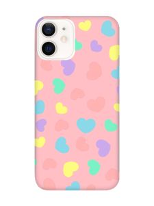 Матовий рожевий чохол на Apple iPhone 12 / 12 Pro (6.1) :: Різнокольорові сердечка (принт 335)