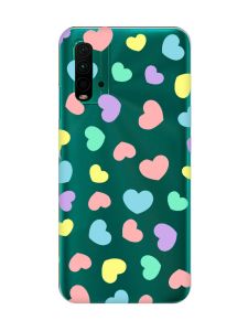 Прозорий чохол на Xiaomi Redmi 9T  :: Різнокольорові сердечка (принт 335)