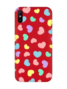 Матовий червоний чохол на Xiaomi Redmi 9A :: Різнокольорові сердечка (принт 335)