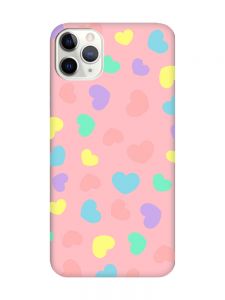 Матовий рожевий чохол на iPhone 11 Pro Max (6.5) :: Різнокольорові сердечка (принт 335)