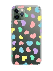Прозорий чохол на iPhone 12 / 12 Pro :: Різнокольорові сердечка (принт 335)