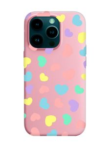 Матовий рожевий чохол на Apple iPhone 14 Pro :: Різнокольорові сердечка (принт 335)