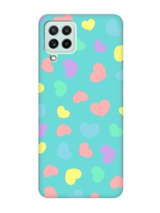 Матовий бірюзовий чохол на Samsung Galaxy M32/M22/A22 4G :: Різнокольорові сердечка (принт 335)