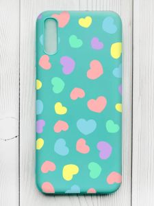Матовий бірюзовий чохол на Xiaomi Redmi 9А :: Різнокольорові сердечка (принт 335)
