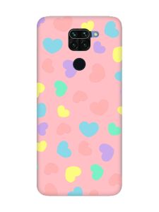 Матовий рожевий чохол на Xiaomi Redmi Note 9 :: Різнокольорові сердечка (принт 335)