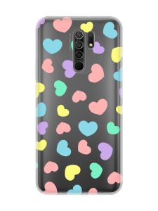 Прозорий чохол на Xiaomi Redmi 9 :: Різнокольорові сердечка (принт 335)