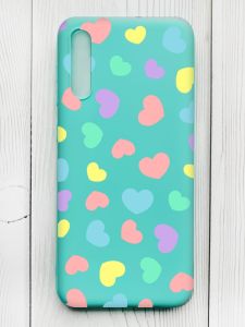 Матовий бірюзовий чохол на Samsung Galaxy A50 (2019) A505/A30s :: Різнокольорові сердечка (принт 335)