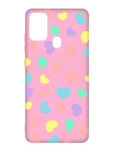 Матовий рожевий чохол на Samsung Galaxy M30s/M21 :: Різнокольорові сердечка (принт 335)