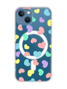 Магнітний чохол на iPhone 13 (6.1) із підтримкою MagSafe :: Різнокольорові сердечка (принт 335)