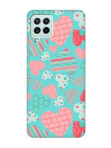 Матовий бірюзовий чохол на Samsung Galaxy M32/M22/A22 4G :: Різнокольорові сердечка (принт 334)