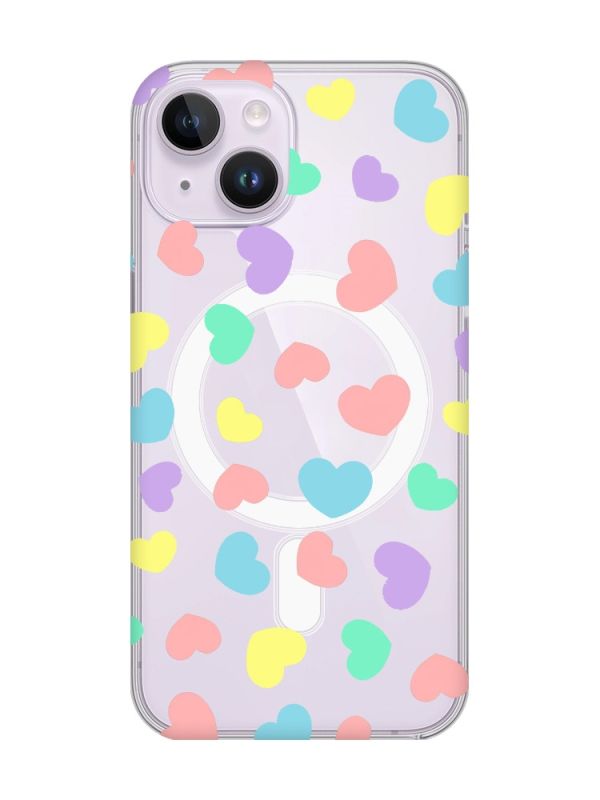Магнітний чохол на iPhone 14 із підтримкою MagSafe :: Різнокольорові сердечка (принт 335)