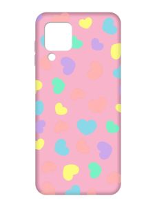 Матовий рожевий чохол на Samsung Galaxy M32/A22/M22 4G :: Різнокольорові сердечка (принт 335)
