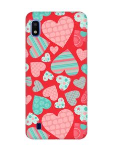 Матовий червоний чохол на Samsung Galaxy A10 (2019) A105 :: Різнокольорові сердечка (принт 334)