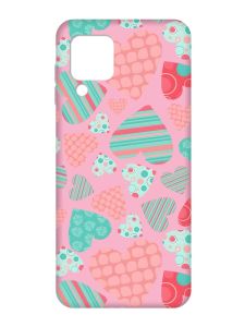 Матовий рожевий чохол на Samsung Galaxy M32/A22/M22 4G :: Різнокольорові сердечка (принт 334)
