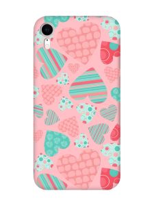 Матовий рожевий чохол на Apple iPhone XR :: Різнокольорові сердечка (принт 334)