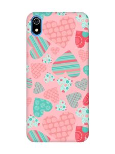 Матовий рожевий чохол на Xiaomi Redmi 7A :: Різнокольорові сердечка (принт 334)