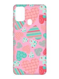 Матовий рожевий чохол на Samsung Galaxy M30s/M21 :: Різнокольорові сердечка (принт 334)