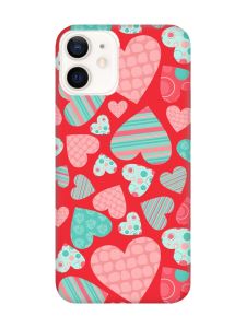 Матовий червоний чохол на Apple iPhone 12 / 12 Pro (6.1) :: Різнокольорові сердечка (принт 334)