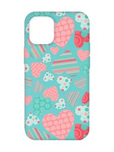 Матовий бірюзовий чохол на Apple iPhone 12/12 Pro (6.1) :: Різнокольорові сердечка (принт 334)