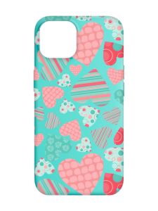 Матовий бірюзовий чохол на Apple iPhone 14 :: Різнокольорові сердечка (принт 334)
