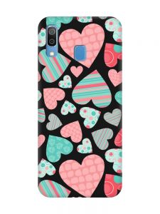 Матовий чорний чохол на Samsung Galaxy A30 (2019) / A20 (2019) :: Різнокольорові сердечка (принт 334)