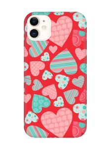 Матовий червоний чохол на Apple iPhone 11 (6.1) :: Різнокольорові сердечка (принт 334)