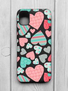 Матовий чорний чохол на Samsung Galaxy A04E/A042 :: Різнокольорові сердечка (принт 334)