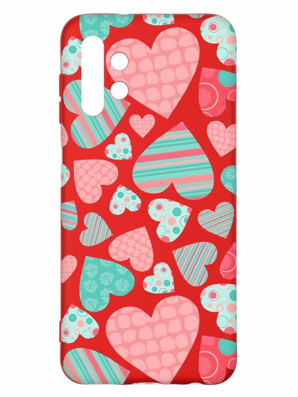 Матовий червоний чохол на Samsung A13 4G :: Різнокольорові сердечка (принт 334)