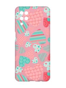 Матовий рожевий чохол на Samsung Galaxy A12 :: Різнокольорові сердечка (принт 334)