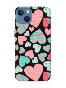 Матовий чорний чохол на Apple iPhone 13 :: Різнокольорові сердечка (принт 334)